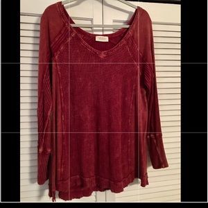 Abree Brick Red Waffle Long Sleeve Top Large NWOT